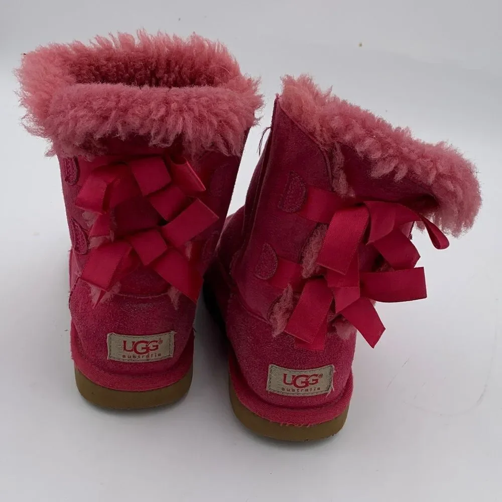 UGG bright pink double Bailey Bow girls size 2 with added gemstone mermaid